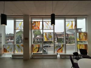 Community Hall windows looking onto Oakwood Ave