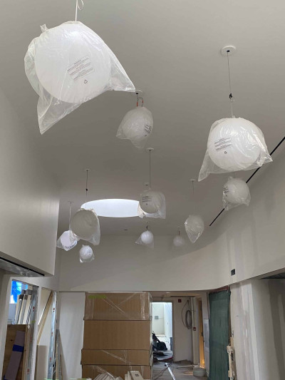 Light fixtures in Sanctuary lobby (in protective wrapping) Light fixtures in Sanctuary lobby (in protective wrapping)