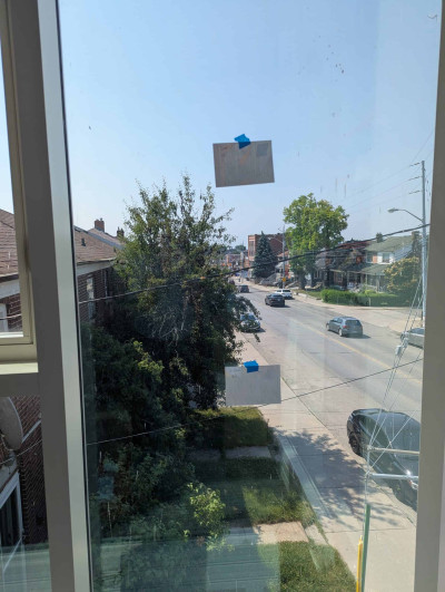 Looking South along Oakwood Ave from the Board Room. There will be two stained glass panels in this window.