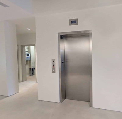 The elevator door on the ground floor. The elevator door on the ground floor.