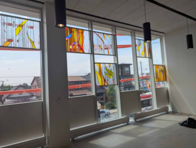 Looking out onto Oakwood Ave from the Community Hall