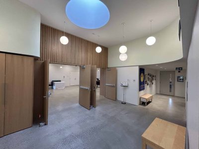 The second floor lobby - looking into the back of the sanctuary. The elevator is on the right wall (not shown)