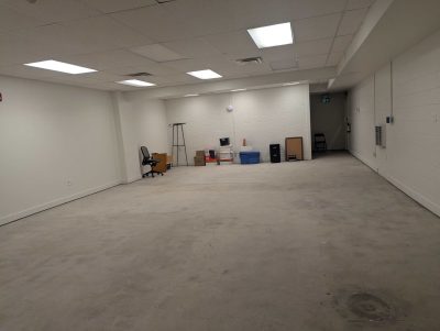 Main room on the West side of the basement. Staff offices will be located here.