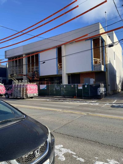 Looking at our new façade from across Oakwood Ave