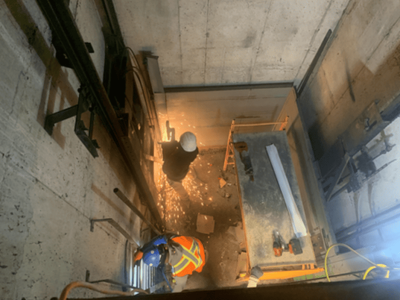 Looking down into the elevator shaft